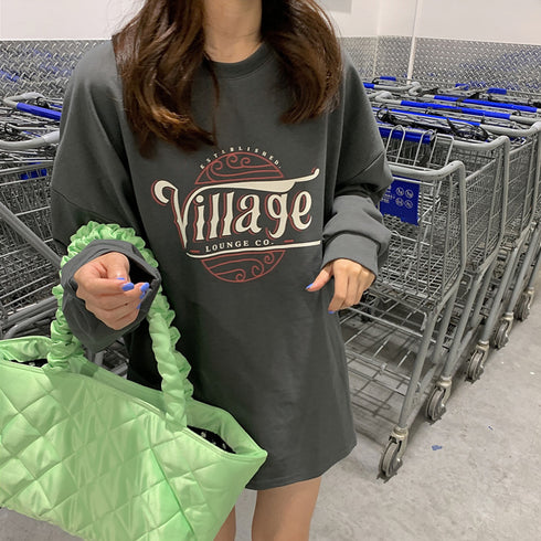 ロゴTシャツ レディース 長袖 韓国 トップス ロング丈 トレーナー オーバーサイズ ゆったり 体型カバー オルチャン カジュアル おしゃれ 英字ロゴ 99YYH-034
