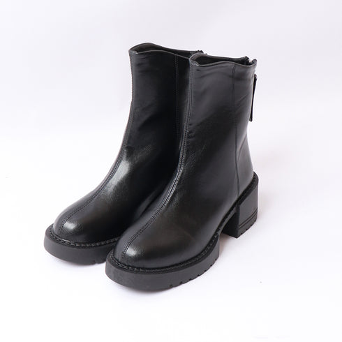 ショートブーツ 太ヒール レディース 韓国風 厚底 ブーツ フルジップ 合皮ブーツ 歩きやすい 靴 疲れにくい 通勤ブーティ カジュアル 秋冬 ワークブーツ 99YYXC-011