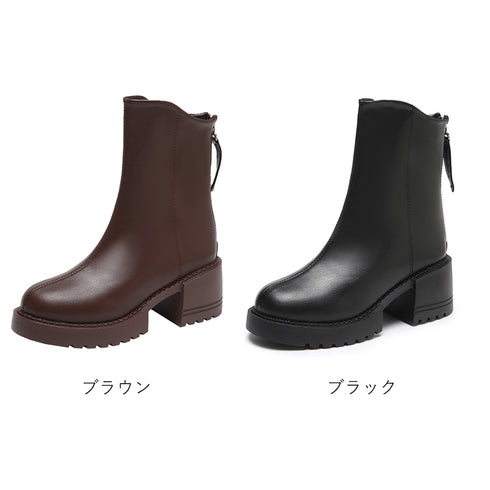 ショートブーツ 太ヒール レディース 韓国風 厚底 ブーツ フルジップ 合皮ブーツ 歩きやすい 靴 疲れにくい 通勤ブーティ カジュアル 秋冬 ワークブーツ 99YYXC-011