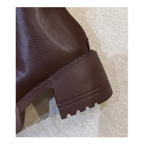 ショートブーツ 太ヒール レディース 韓国風 厚底 ブーツ フルジップ 合皮ブーツ 歩きやすい 靴 疲れにくい 通勤ブーティ カジュアル 秋冬 ワークブーツ 99YYXC-011