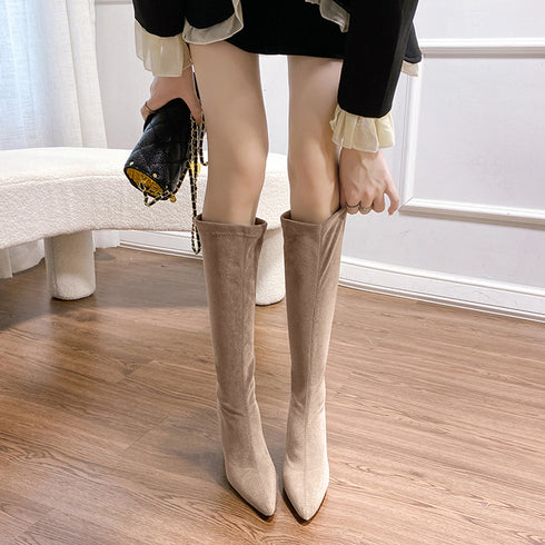 ニーハイブーツ レディース ロング丈 靴 バックジップブーツ チャンキーヒール 膝下 歩きやすい シューズ 秋冬 カジュアル きれい 上品 人気 美脚脚長ブーツ 99YYXC-012