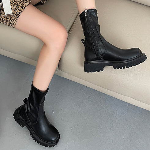 ショートブーツ 厚底 レディース靴 韓国 ストレッチ ミドルブーツ サイドジップ 歩きやすい 秋冬 カジュアル 疲れにくい シューズ お洒落 ワークブーツ 99YYXC-013
