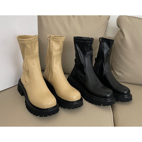 ショートブーツ 厚底 レディース靴 韓国 ストレッチ ミドルブーツ サイドジップ 歩きやすい 秋冬 カジュアル 疲れにくい シューズ お洒落 ワークブーツ 99YYXC-013