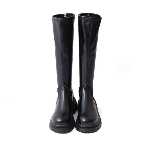 ロングブーツ 厚底ブーツ レディース韓国 ニーハイブーツ 膝下 ジョッキーブーツ バックジップ厚底 PUブーツ 太ヒール 靴 履きやすい 秋冬人気新作 くつ 99YYXC-014