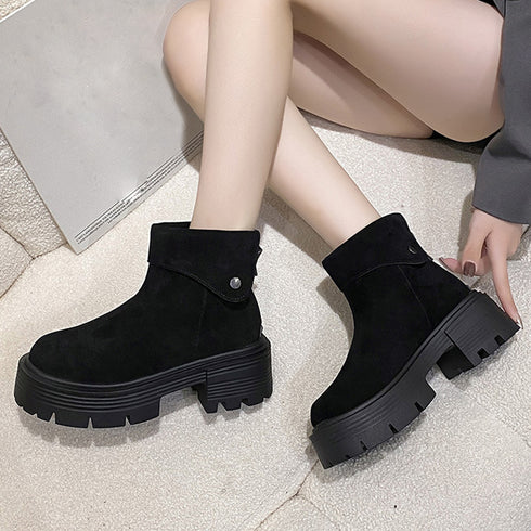ショートブーツ 厚底 バックジップ 韓国 レディースブーツ ワークブーツ ファスナー付き スエード調ブーツ 履きやすい靴 秋冬 歩きやすい 美脚 カジュアルくつ 99YYXC-015