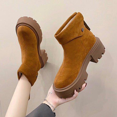 ショートブーツ 厚底 バックジップ 韓国 レディースブーツ ワークブーツ ファスナー付き スエード調ブーツ 履きやすい靴 秋冬 歩きやすい 美脚 カジュアルくつ 99YYXC-015