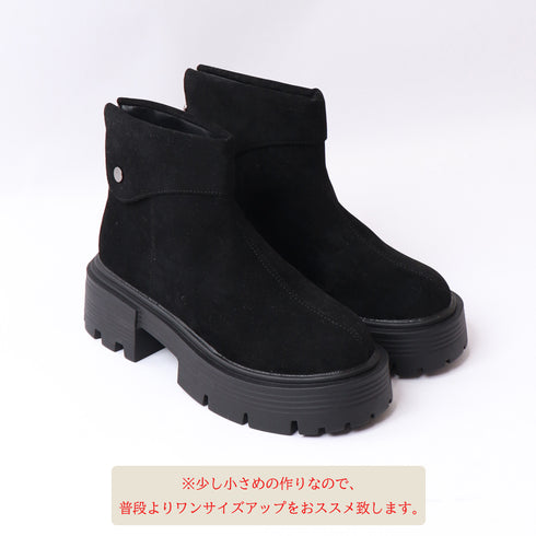 ショートブーツ 厚底 バックジップ 韓国 レディースブーツ ワークブーツ ファスナー付き スエード調ブーツ 履きやすい靴 秋冬 歩きやすい 美脚 カジュアルくつ 99YYXC-015