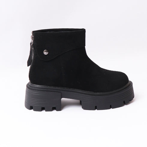 ショートブーツ 厚底 バックジップ 韓国 レディースブーツ ワークブーツ ファスナー付き スエード調ブーツ 履きやすい靴 秋冬 歩きやすい 美脚 カジュアルくつ 99YYXC-015