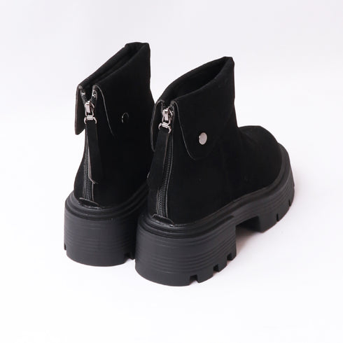 ショートブーツ 厚底 バックジップ 韓国 レディースブーツ ワークブーツ ファスナー付き スエード調ブーツ 履きやすい靴 秋冬 歩きやすい 美脚 カジュアルくつ 99YYXC-015