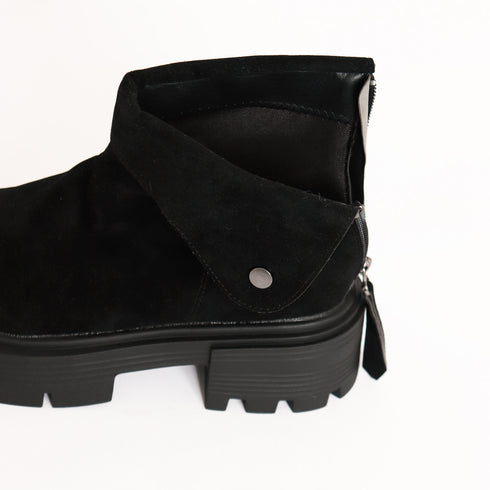 ショートブーツ 厚底 バックジップ 韓国 レディースブーツ ワークブーツ ファスナー付き スエード調ブーツ 履きやすい靴 秋冬 歩きやすい 美脚 カジュアルくつ 99YYXC-015