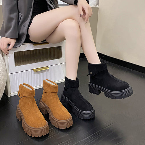 ショートブーツ 厚底 バックジップ 韓国 レディースブーツ ワークブーツ ファスナー付き スエード調ブーツ 履きやすい靴 秋冬 歩きやすい 美脚 カジュアルくつ 99YYXC-015