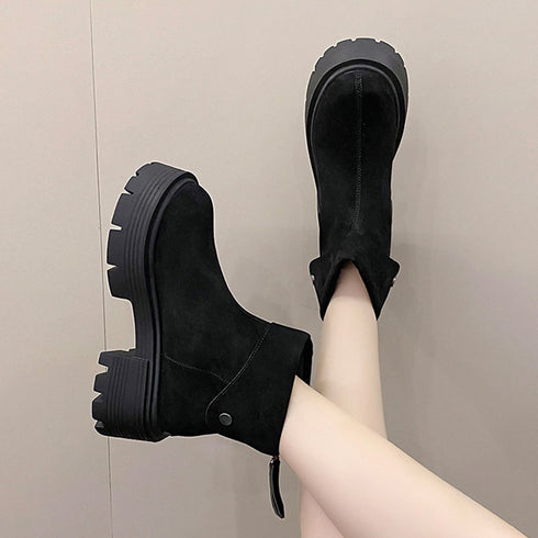 ショートブーツ 厚底 バックジップ 韓国 レディースブーツ ワークブーツ ファスナー付き スエード調ブーツ 履きやすい靴 秋冬 歩きやすい 美脚 カジュアルくつ 99YYXC-015