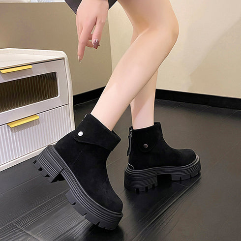 ショートブーツ 厚底 バックジップ 韓国 レディースブーツ ワークブーツ ファスナー付き スエード調ブーツ 履きやすい靴 秋冬 歩きやすい 美脚 カジュアルくつ 99YYXC-015