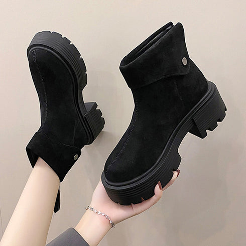 ショートブーツ 厚底 バックジップ 韓国 レディースブーツ ワークブーツ ファスナー付き スエード調ブーツ 履きやすい靴 秋冬 歩きやすい 美脚 カジュアルくつ 99YYXC-015