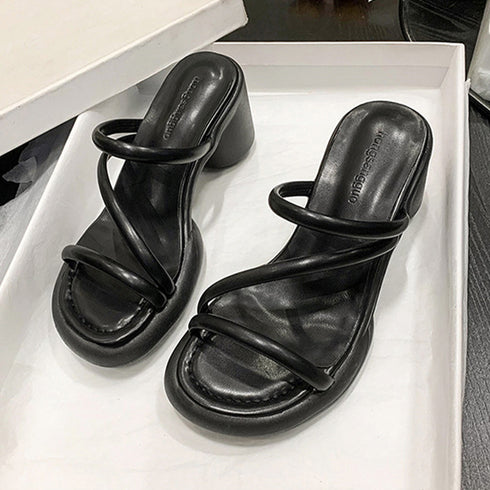 ミュールサンダル ヒールサンダル 韓国夏 レディース サマー ストラップサンダル 美脚 太ヒール おしゃれ 通勤 歩きやすい きれいめ 大人 リゾートデート靴 99YYXC-020