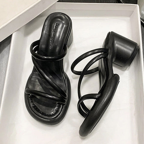 ミュールサンダル ヒールサンダル 韓国夏 レディース サマー ストラップサンダル 美脚 太ヒール おしゃれ 通勤 歩きやすい きれいめ 大人 リゾートデート靴 99YYXC-020