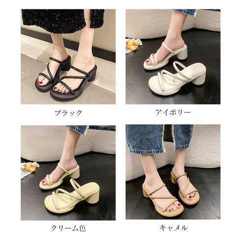 ミュールサンダル ヒールサンダル 韓国夏 レディース サマー ストラップサンダル 美脚 太ヒール おしゃれ 通勤 歩きやすい きれいめ 大人 リゾートデート靴 99YYXC-020