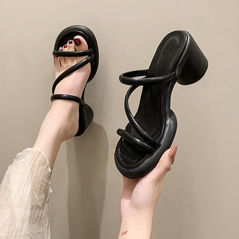ミュールサンダル ヒールサンダル 韓国夏 レディース サマー ストラップサンダル 美脚 太ヒール おしゃれ 通勤 歩きやすい きれいめ 大人 リゾートデート靴 99YYXC-020
