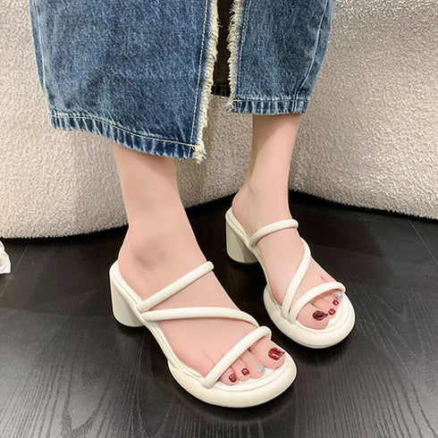 ミュールサンダル ヒールサンダル 韓国夏 レディース サマー ストラップサンダル 美脚 太ヒール おしゃれ 通勤 歩きやすい きれいめ 大人 リゾートデート靴 99YYXC-020