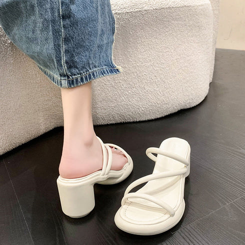 ミュールサンダル ヒールサンダル 韓国夏 レディース サマー ストラップサンダル 美脚 太ヒール おしゃれ 通勤 歩きやすい きれいめ 大人 リゾートデート靴 99YYXC-020