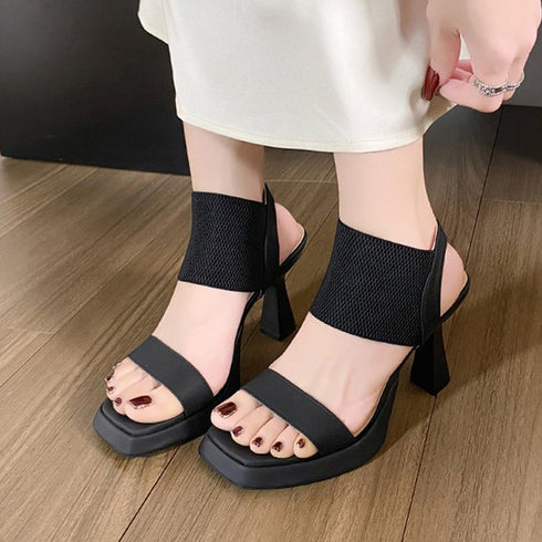 ヒールサンダル ベルト 美脚 韓国 夏 レディースサンダル ゴム仕様 ハイヒール 履きやすい 歩きやすい おしゃれ 大人 通勤 リゾート 旅行 くつ 99YYXC-021