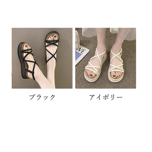 厚底サンダル ストラップ 美脚 韓国 夏 レディース クロス ビーチサンダル ゴム仕様 サマーサンダル 履きやすい カジュアル 新作 海旅行 アウトドアくつ 99YYXC-022