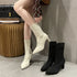 ショートブーツ レディース ミドルヒール 美脚ブーツ ブーティ チャンキーヒール シンプル 無地 ポインテッドトゥ 秋冬 履きやすい ショート丈 靴 おしゃれ 99YYXC-028