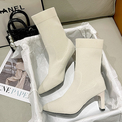 ショートブーツ レディース ミドルヒール 美脚ブーツ ブーティ チャンキーヒール シンプル 無地 ポインテッドトゥ 秋冬 履きやすい ショート丈 靴 おしゃれ 99YYXC-028