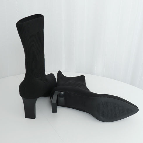 ショートブーツ レディース ミドルヒール 美脚ブーツ ブーティ チャンキーヒール シンプル 無地 ポインテッドトゥ 秋冬 履きやすい ショート丈 靴 おしゃれ 99YYXC-028