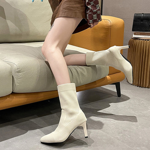 ショートブーツ レディース ミドルヒール 美脚ブーツ ブーティ チャンキーヒール シンプル 無地 ポインテッドトゥ 秋冬 履きやすい ショート丈 靴 おしゃれ 99YYXC-028