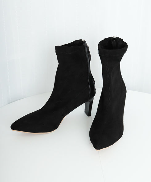 ショートブーツ レディース 暖かい裏起毛 ポインテッドトゥ 美脚ブーツ ブーティ チャンキーヒール シンプル 無地 秋冬 履きやすい ショート丈 軽量靴 おしゃれ 99YYXC-029