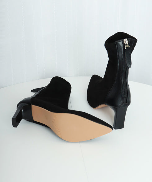 ショートブーツ レディース 暖かい裏起毛 ポインテッドトゥ 美脚ブーツ ブーティ チャンキーヒール シンプル 無地 秋冬 履きやすい ショート丈 軽量靴 おしゃれ 99YYXC-029