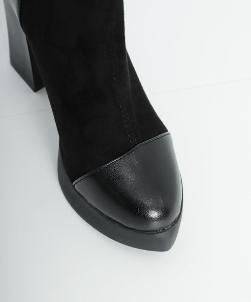 ショートブーツ 太ヒールブーティ 美脚靴 レディース ポインテッドトゥ 裏微起毛ブーツ スエード PU 歩きやすい 脚長 通勤 OLおしゃれ シンプル 痛くない 99YYXC-030