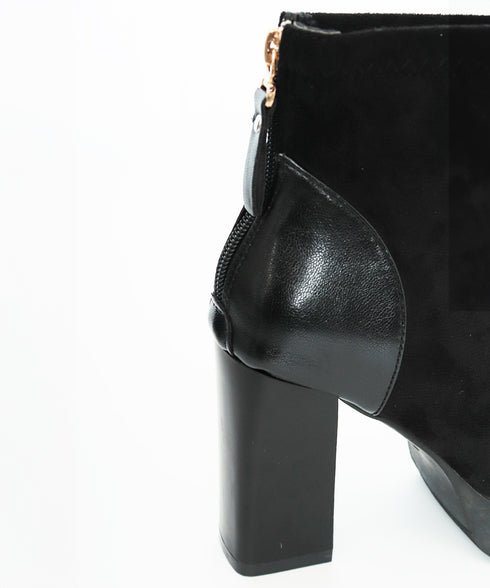 ショートブーツ 太ヒールブーティ 美脚靴 レディース ポインテッドトゥ 裏微起毛ブーツ スエード PU 歩きやすい 脚長 通勤 OLおしゃれ シンプル 痛くない 99YYXC-030