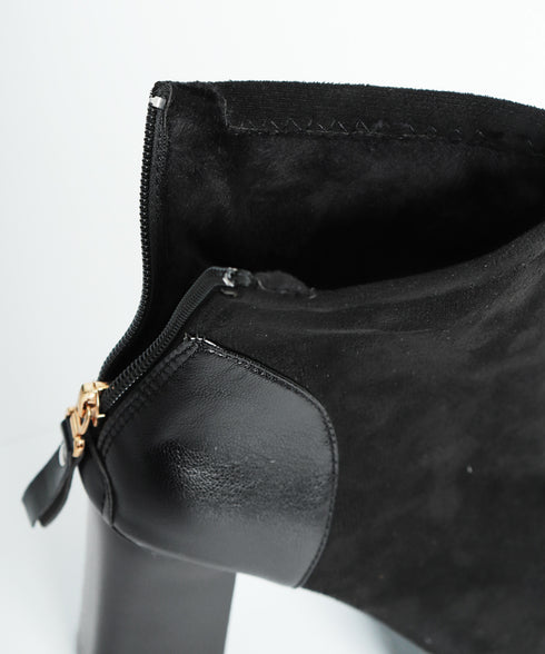 ショートブーツ 太ヒールブーティ 美脚靴 レディース ポインテッドトゥ 裏微起毛ブーツ スエード PU 歩きやすい 脚長 通勤 OLおしゃれ シンプル 痛くない 99YYXC-030