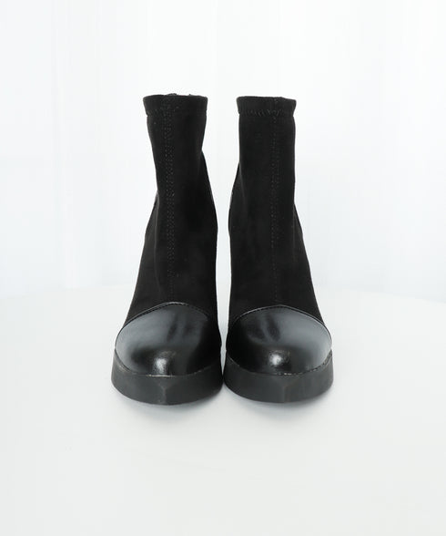 ショートブーツ 太ヒールブーティ 美脚靴 レディース ポインテッドトゥ 裏微起毛ブーツ スエード PU 歩きやすい 脚長 通勤 OLおしゃれ シンプル 痛くない 99YYXC-030