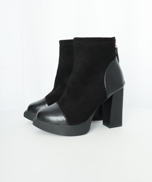 ショートブーツ 太ヒールブーティ 美脚靴 レディース ポインテッドトゥ 裏微起毛ブーツ スエード PU 歩きやすい 脚長 通勤 OLおしゃれ シンプル 痛くない 99YYXC-030