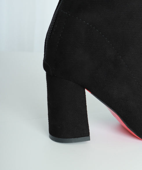 ショートブーツ レディース スエード ブーティ ポインテッドトゥ 太ヒール 無地 美脚 通勤 OL 韓国 きれい 大人 おしゃれ シンプル 痛くない 99YYXC-031