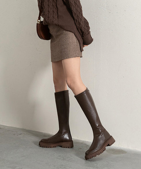 ロングブーツ 厚底ブーツ ニーハイブーツ レディース 韓国ブーツ 膝下 ジョッキーブーツ バックジップ PUブーツ 太ヒール 靴 履きやすい 春秋冬 人気新作 99YYXC-032