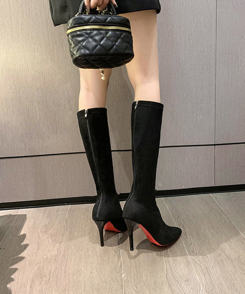 ロングブーツ ニーハイブーツ レディース 9cmハイヒール 美脚ブーツ 脚長 膝下 スエード調 大人 オルチャン きれいめ シンプル 秋冬 人気 韓国 99YYXC-033