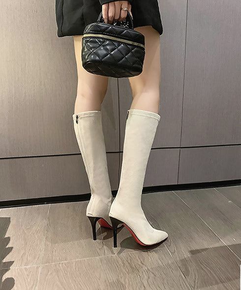 ロングブーツ ニーハイブーツ レディース 9cmハイヒール 美脚ブーツ 脚長 膝下 スエード調 大人 オルチャン きれいめ シンプル 秋冬 人気 韓国 99YYXC-033