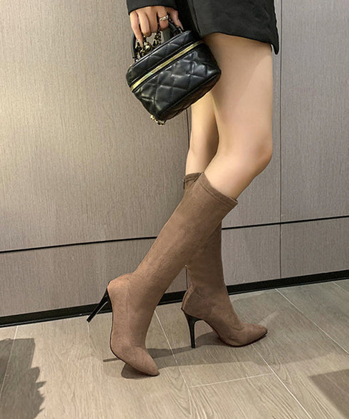 ロングブーツ ニーハイブーツ レディース 9cmハイヒール 美脚ブーツ 脚長 膝下 スエード調 大人 オルチャン きれいめ シンプル 秋冬 人気 韓国 99YYXC-033