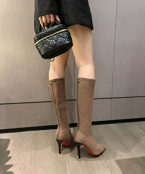 ロングブーツ ニーハイブーツ レディース 9cmハイヒール 美脚ブーツ 脚長 膝下 スエード調 大人 オルチャン きれいめ シンプル 秋冬 人気 韓国 99YYXC-033