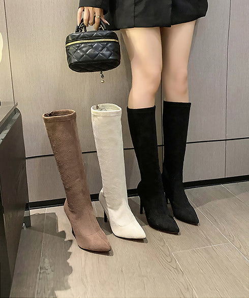 ロングブーツ ニーハイブーツ レディース 9cmハイヒール 美脚ブーツ 脚長 膝下 スエード調 大人 オルチャン きれいめ シンプル 秋冬 人気 韓国 99YYXC-033