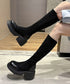 厚底ブーツ ニーハイブーツ ロングブーツ レディース 膝下丈 スクエアトゥ ジョッキーブーツ 春秋冬 歩きやすい 疲れない おしゃれ カジュアル 美脚 脚長 くつ 99YYXC-034