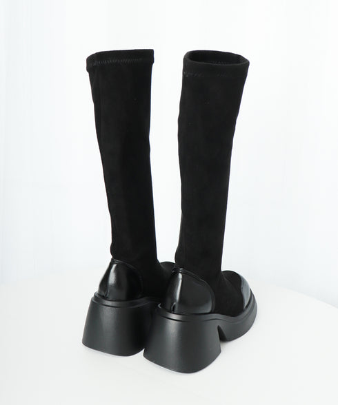 厚底ブーツ ニーハイブーツ ロングブーツ レディース 膝下丈 スクエアトゥ ジョッキーブーツ 春秋冬 歩きやすい 疲れない おしゃれ カジュアル 美脚 脚長 くつ 99YYXC-034