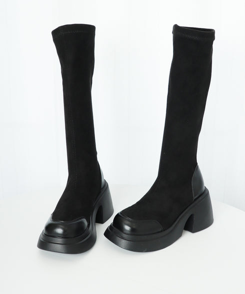 厚底ブーツ ニーハイブーツ ロングブーツ レディース 膝下丈 スクエアトゥ ジョッキーブーツ 春秋冬 歩きやすい 疲れない おしゃれ カジュアル 美脚 脚長 くつ 99YYXC-034