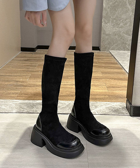 厚底ブーツ ニーハイブーツ ロングブーツ レディース 膝下丈 スクエアトゥ ジョッキーブーツ 春秋冬 歩きやすい 疲れない おしゃれ カジュアル 美脚 脚長 くつ 99YYXC-034