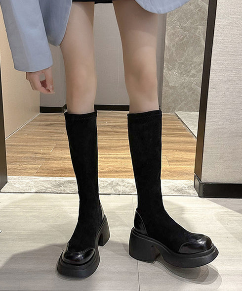 厚底ブーツ ニーハイブーツ ロングブーツ レディース 膝下丈 スクエアトゥ ジョッキーブーツ 春秋冬 歩きやすい 疲れない おしゃれ カジュアル 美脚 脚長 くつ 99YYXC-034