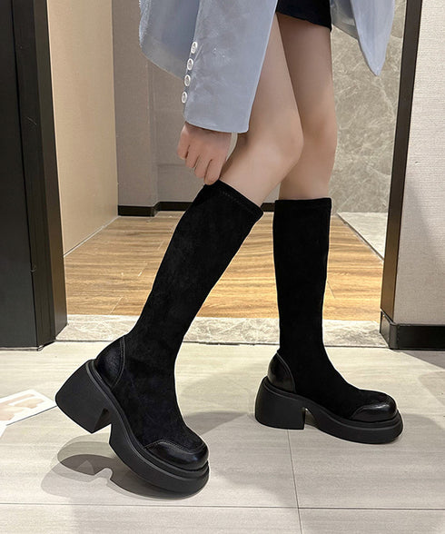 厚底ブーツ ニーハイブーツ ロングブーツ レディース 膝下丈 スクエアトゥ ジョッキーブーツ 春秋冬 歩きやすい 疲れない おしゃれ カジュアル 美脚 脚長 くつ 99YYXC-034